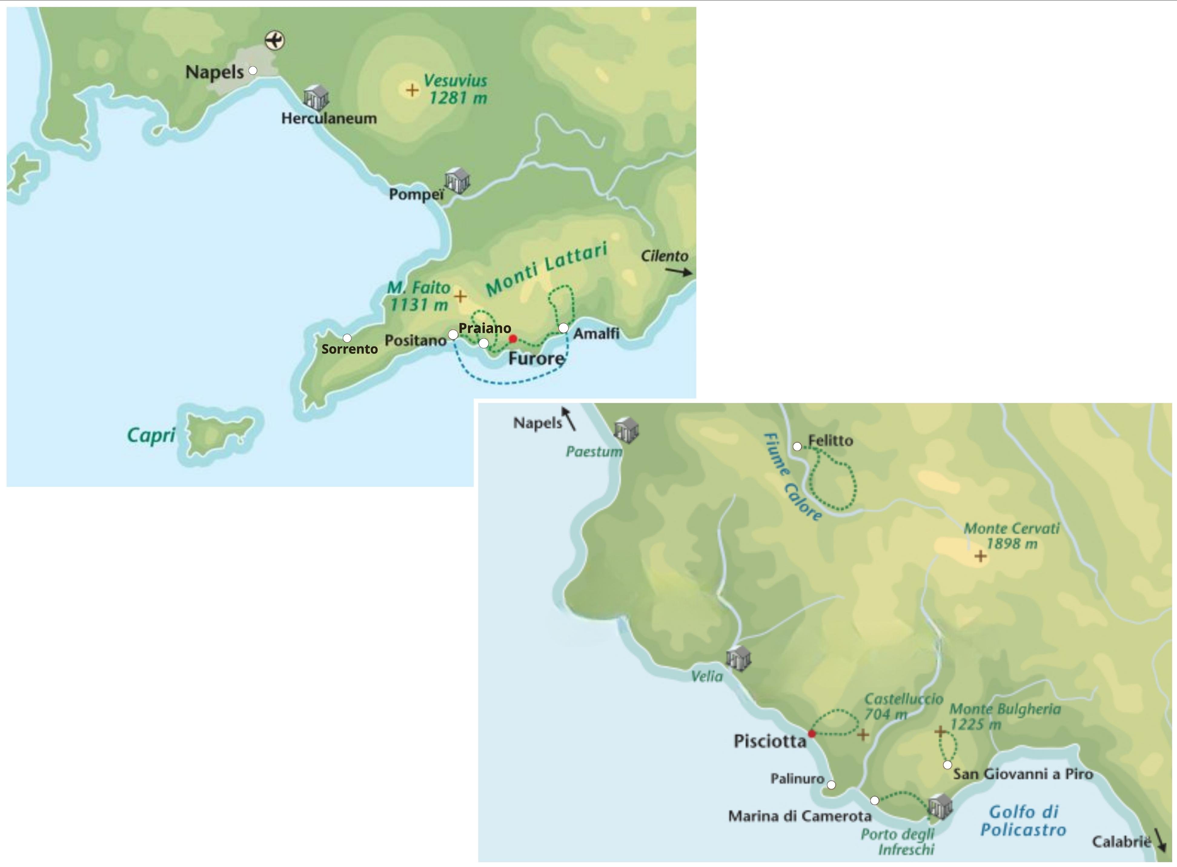 Wandelreis Amalfi en Cilento overzichtskaart
