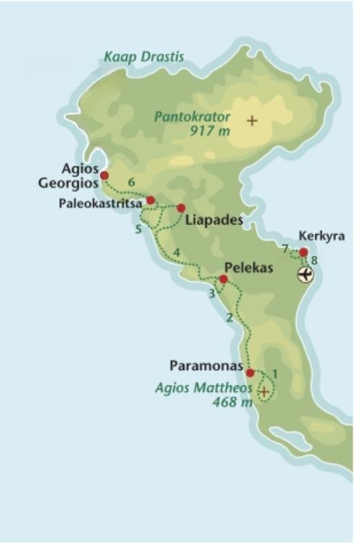 Wandelreis Korfoe overzichtskaart