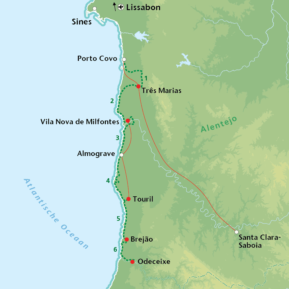 Overzichtskaart Costa Vicentina Noord